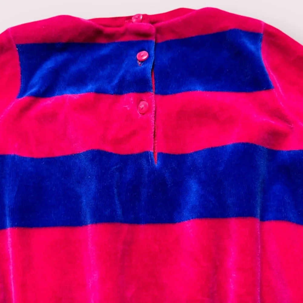 Baby Girl Ralph Lauren Navy And Pink Stripe Velour L/S Dress Size 12 Months